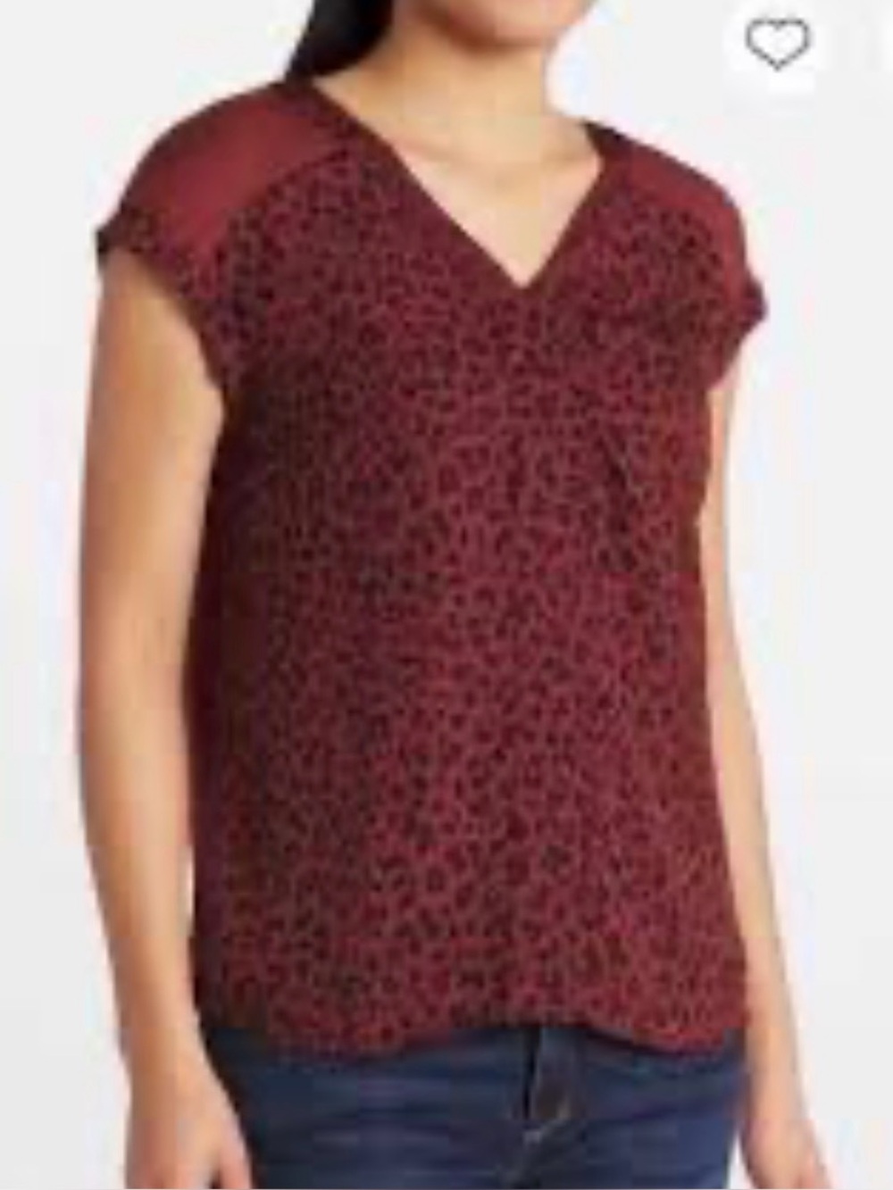 Women's dark Red Leopard Print V-Neck Top